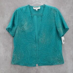 Another Thyme Green Glitter Sparkly Coverup‎ Blouse Party Glam VTG Top Medium 10